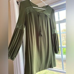 Green, long sleeve mini dress